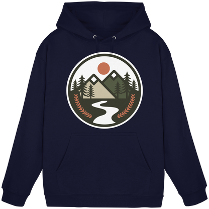 Unisex navy blue Arvenzo Open Ground hoodie with front pocket and drawstrings, casual and comfortable for everyday wear.