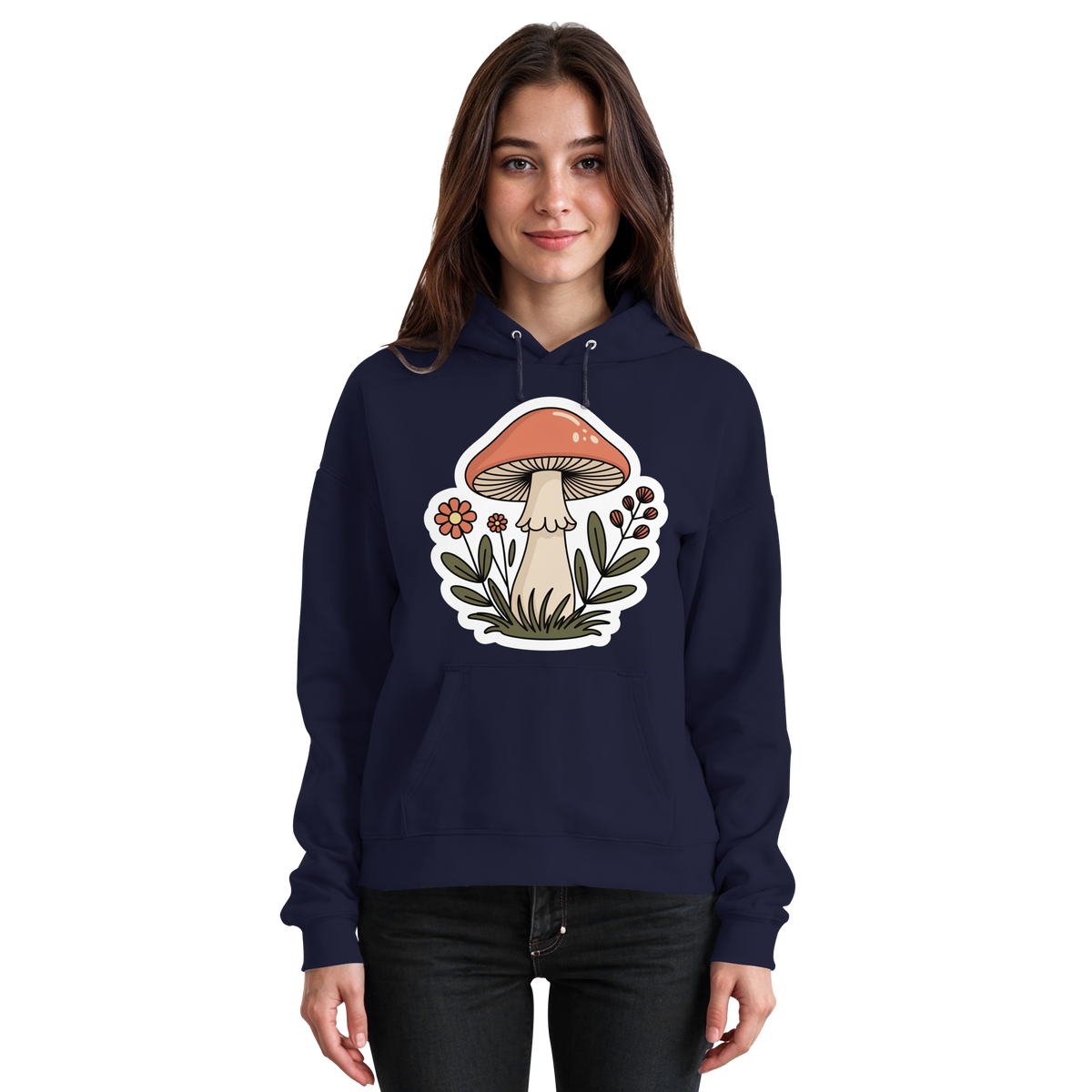 Front view of a navy unisex hoodie by Arvenzo with a simple Still Roots logo on the chest.