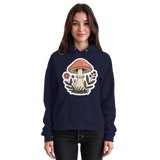 Front view of a navy unisex hoodie by Arvenzo with a simple Still Roots logo on the chest.