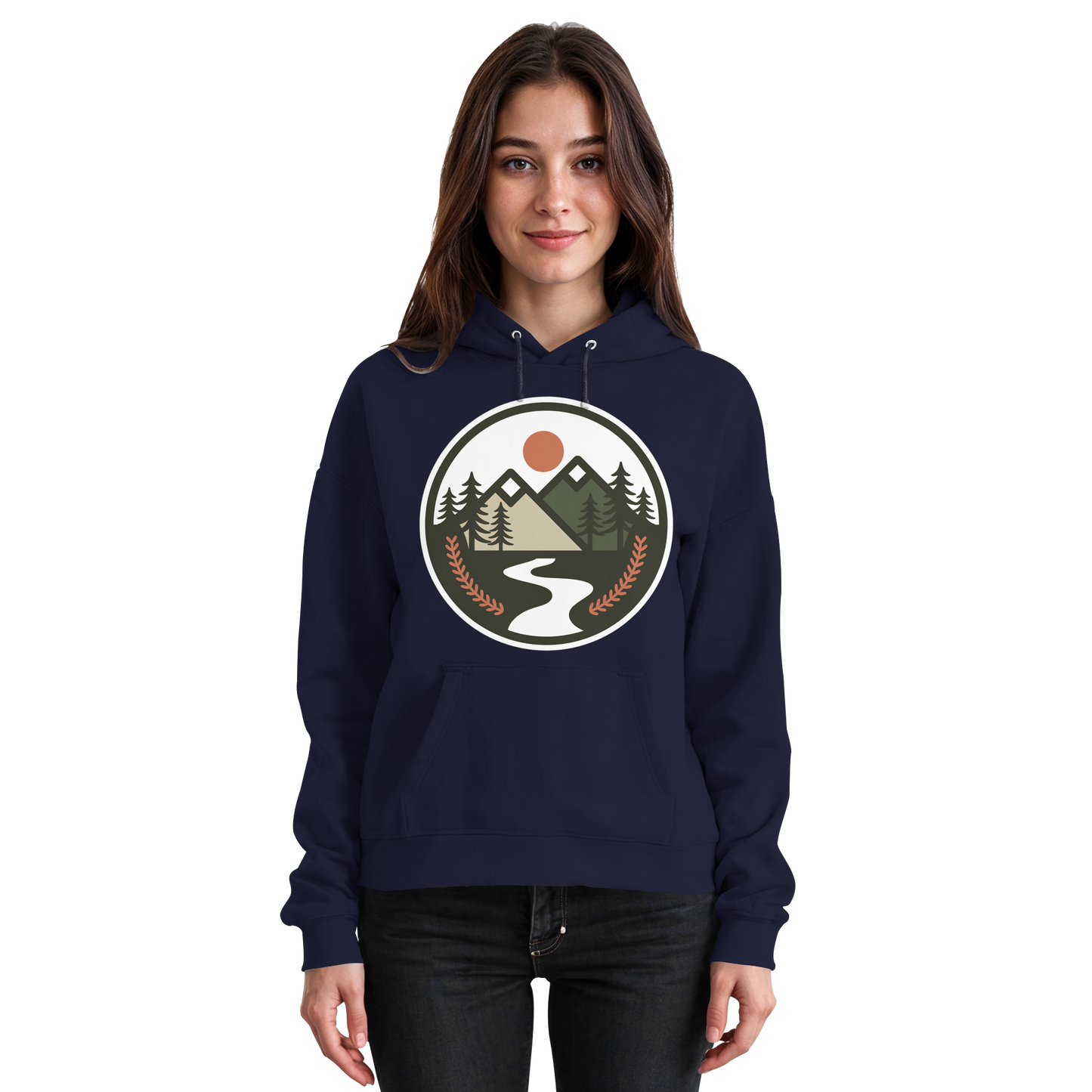 Front view of Arvenzo Open Ground unisex hoodie in navy with a simple design and comfortable fit.