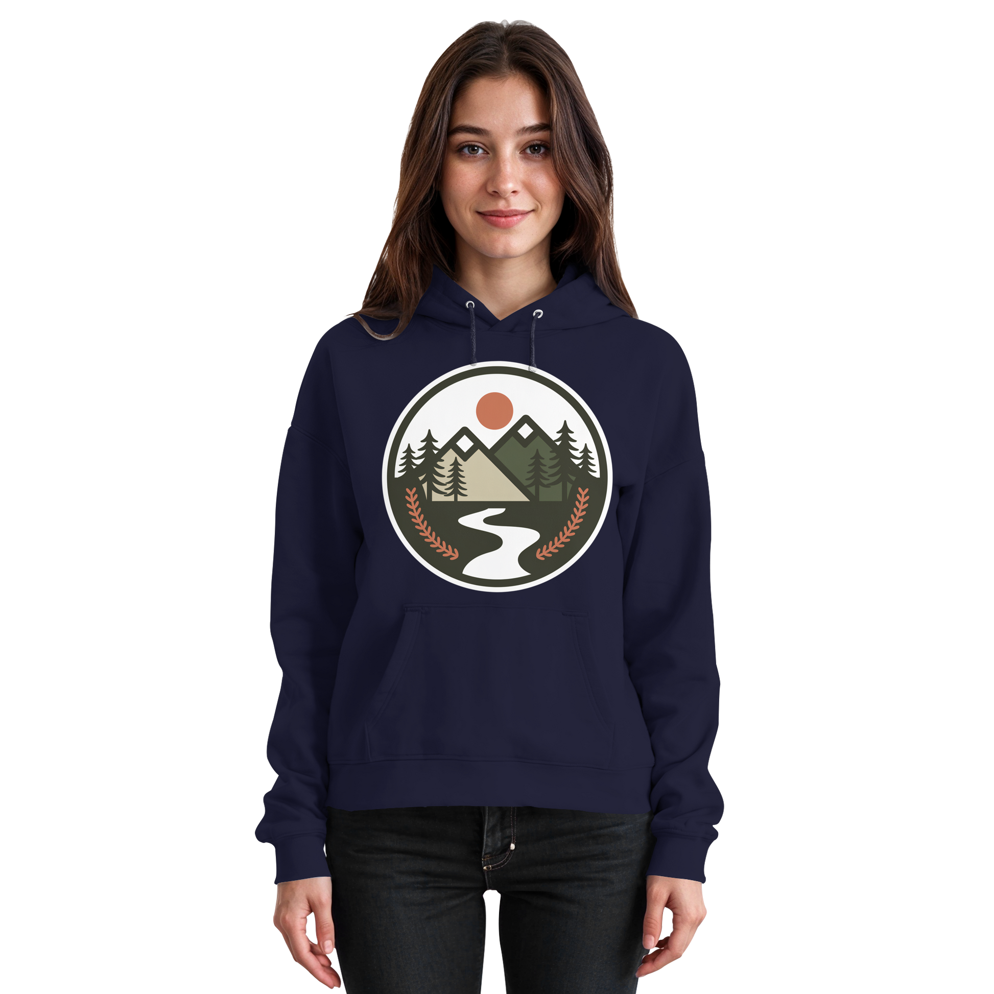 Front view of Arvenzo Open Ground unisex hoodie in navy with a simple design and comfortable fit.