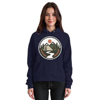 Front view of Arvenzo Open Ground unisex hoodie in navy with a simple design and comfortable fit.
