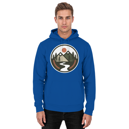 Front view of a royal blue unisex hoodie by Arvenzo, featuring a simple, classic design and a hood with drawstrings.