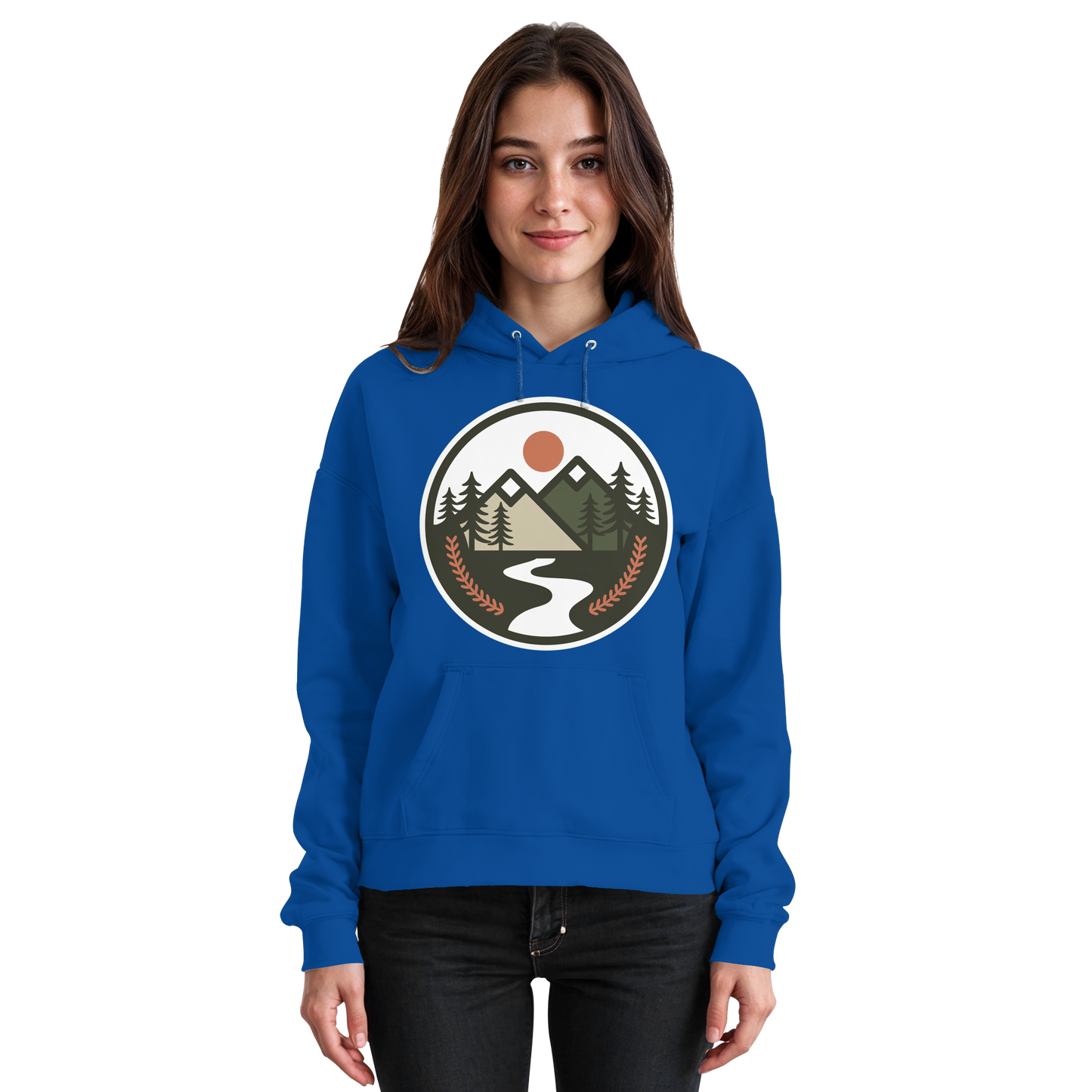 Royal blue unisex Open Ground hoodie by Arvenzo, front view showing a simple, comfortable hoodie with a hood and long sleeves.