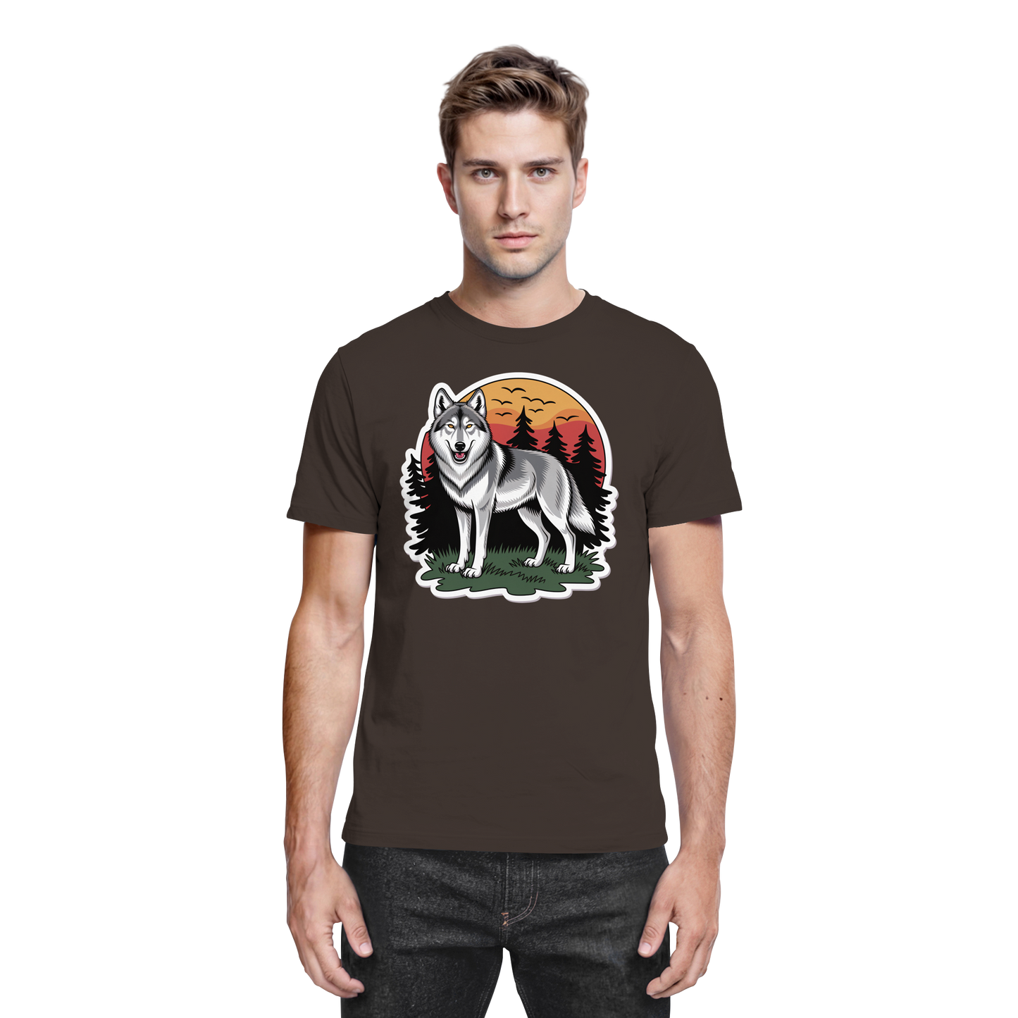 Front view of Arvenzo Lone Dusk unisex brown shirt with a classic fit and smooth fabric, showcasing its stylish design.