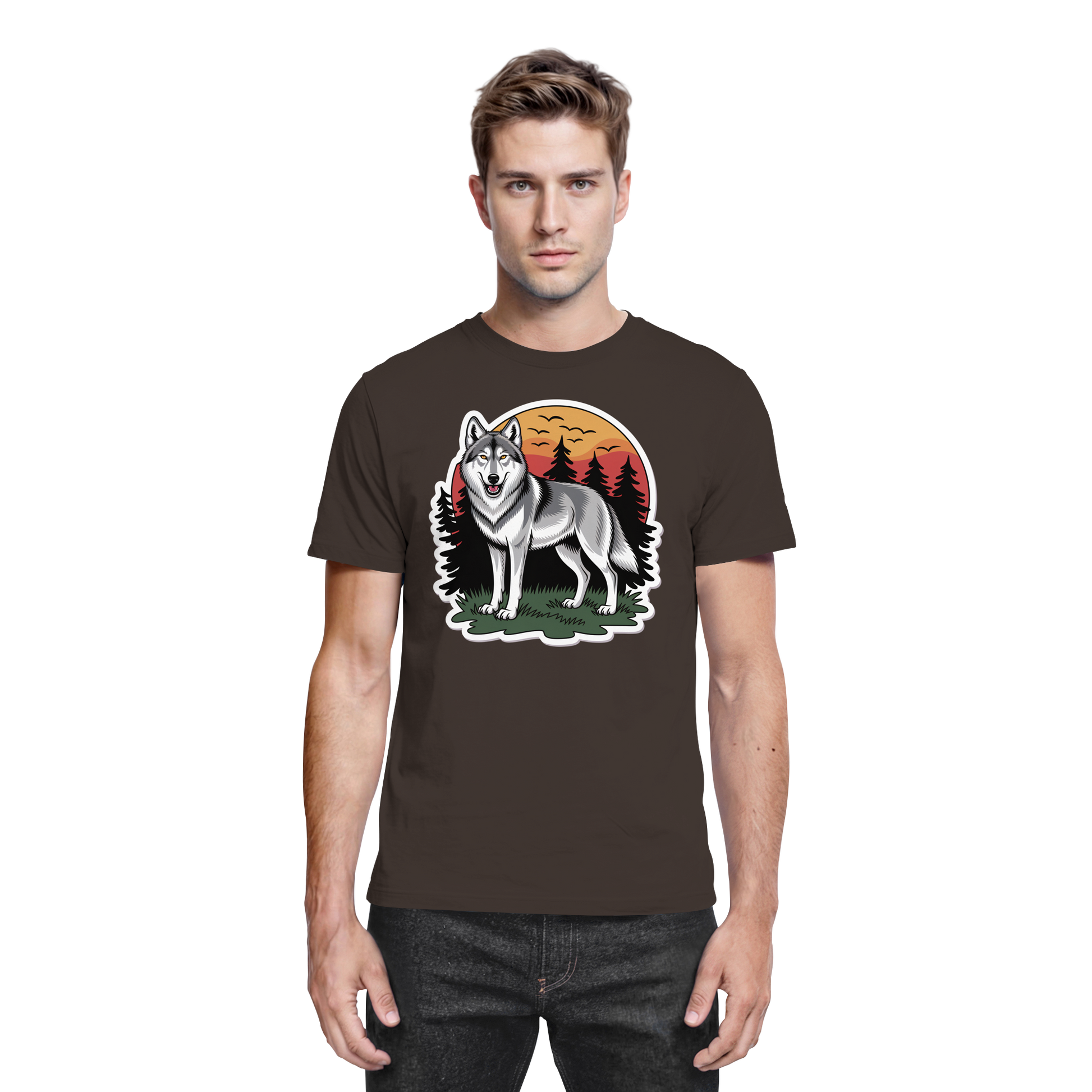 Front view of Arvenzo Lone Dusk unisex brown shirt with a classic fit and smooth fabric, showcasing its stylish design.