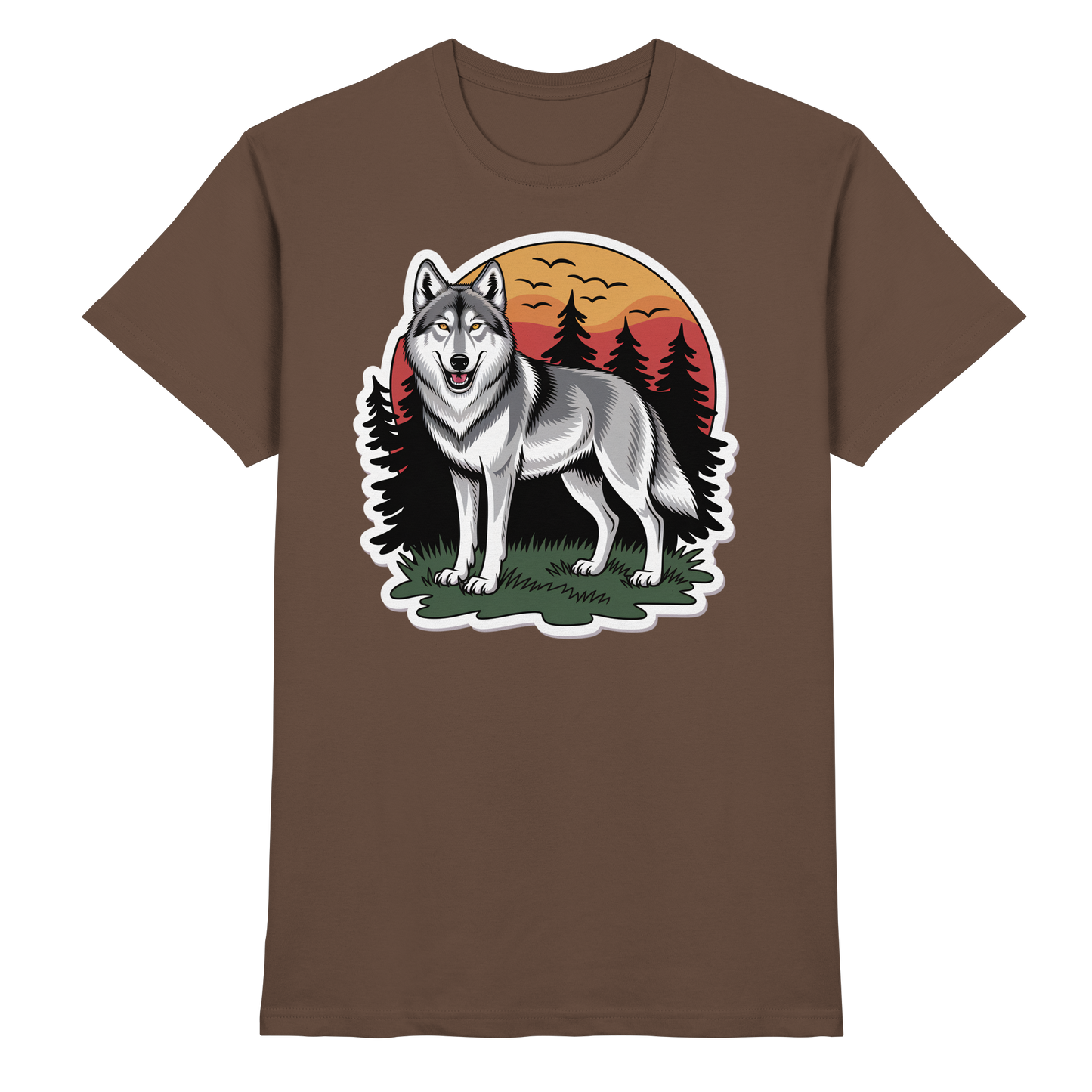 Unisex Arvenzo Lone Dusk shirt in chocolate with front design, made from premium fabric, showcased in a front view image.