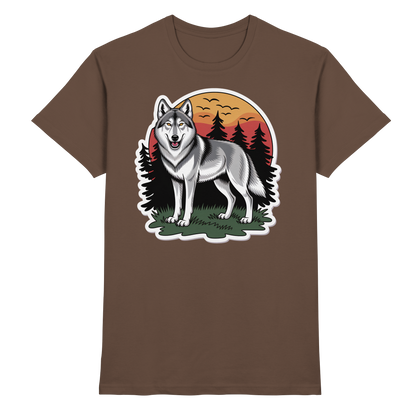 Unisex Arvenzo Lone Dusk shirt in chocolate with front design, made from premium fabric, showcased in a front view image.