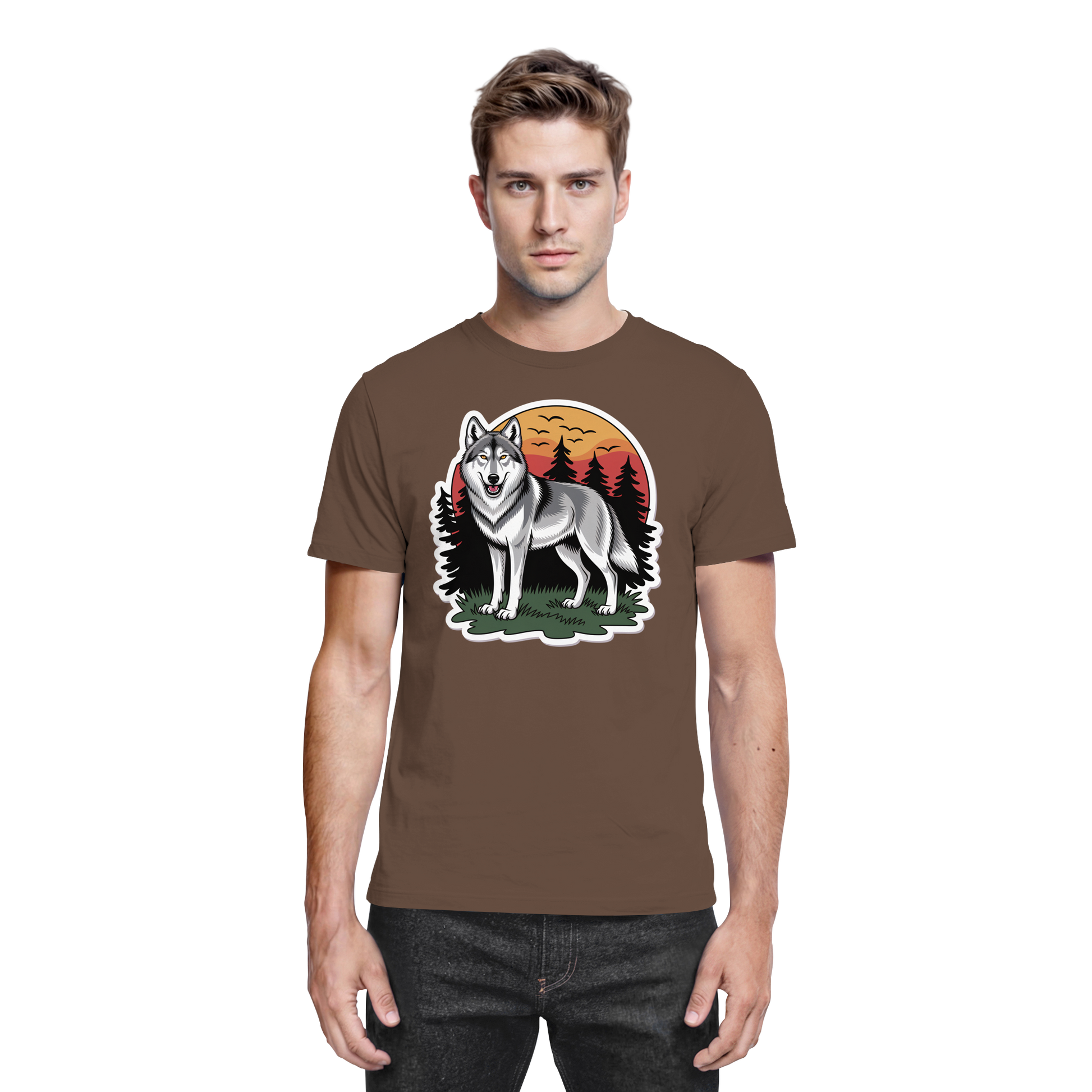 Front view of Arvenzo Lone Dusk unisex shirt in chocolate with a premium fabric finish.