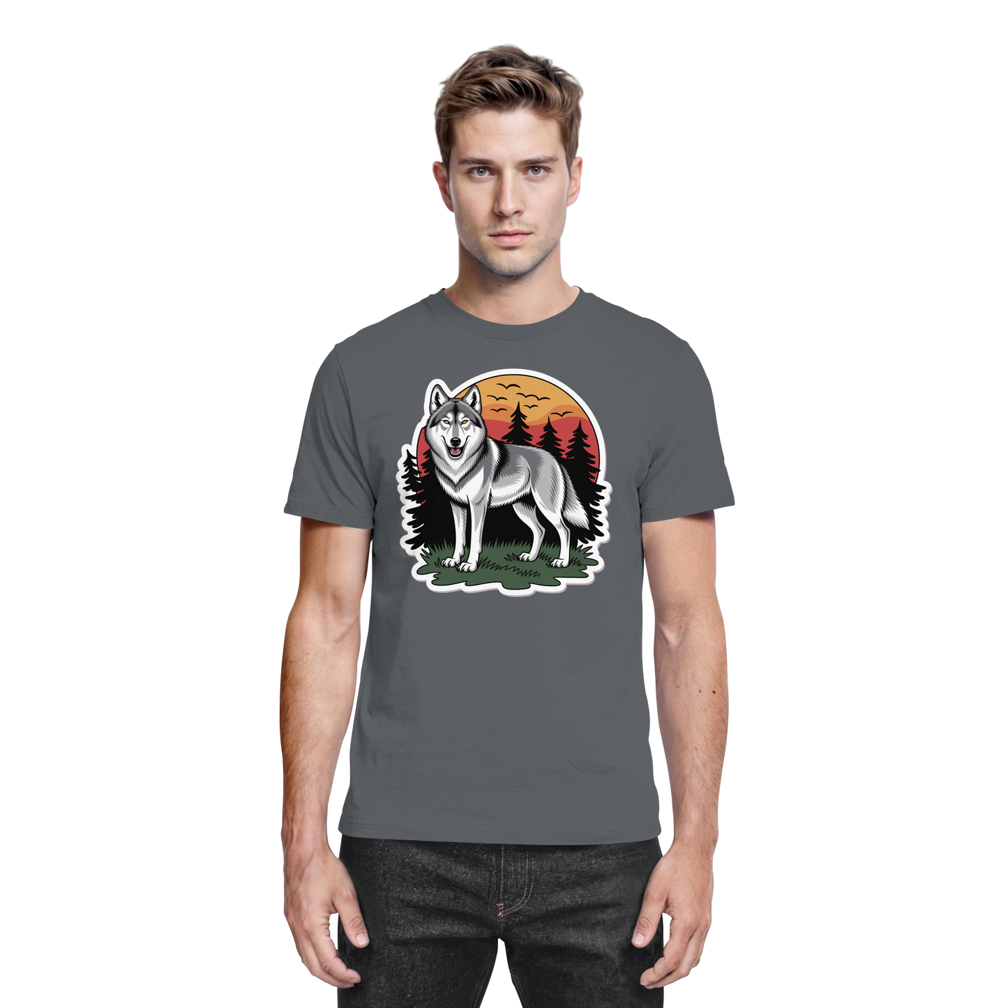 Dark grey Arvenzo Lone Dusk unisex shirt, front view showcasing its premium fabric and stylish design.