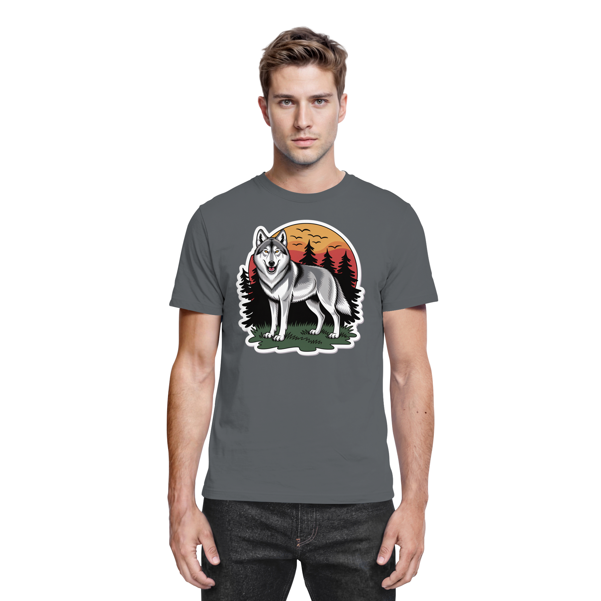 Dark grey Arvenzo Lone Dusk unisex shirt, front view showcasing its premium fabric and stylish design.