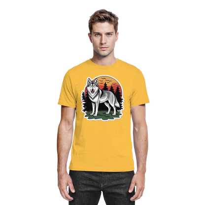 Front view of Arvenzo Lone Dusk unisex shirt in gold with a premium fabric finish.