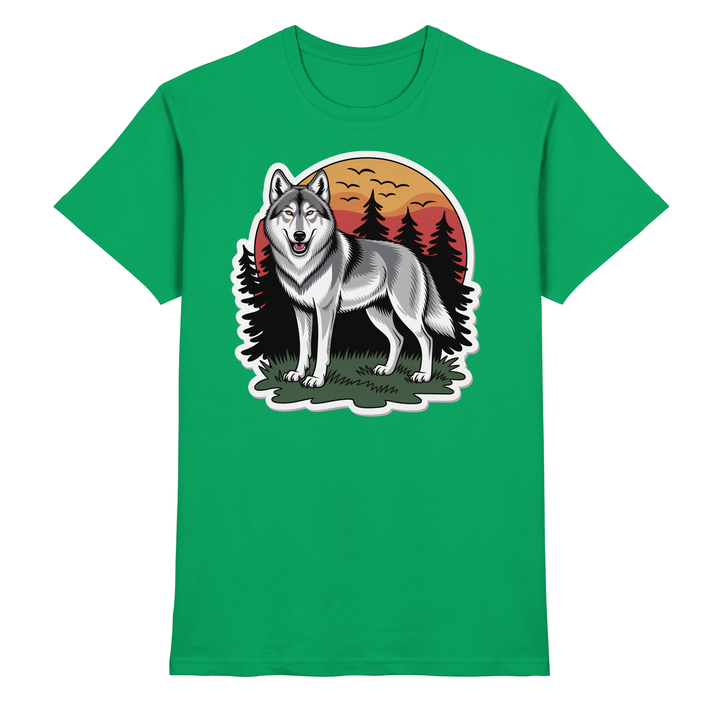 Front view of Arvenzo Lone Dusk unisex shirt in Kelly Green, featuring a premium design and comfortable fit.