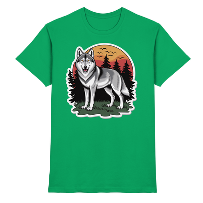 Front view of Arvenzo Lone Dusk unisex shirt in Kelly Green, featuring a premium design and comfortable fit.