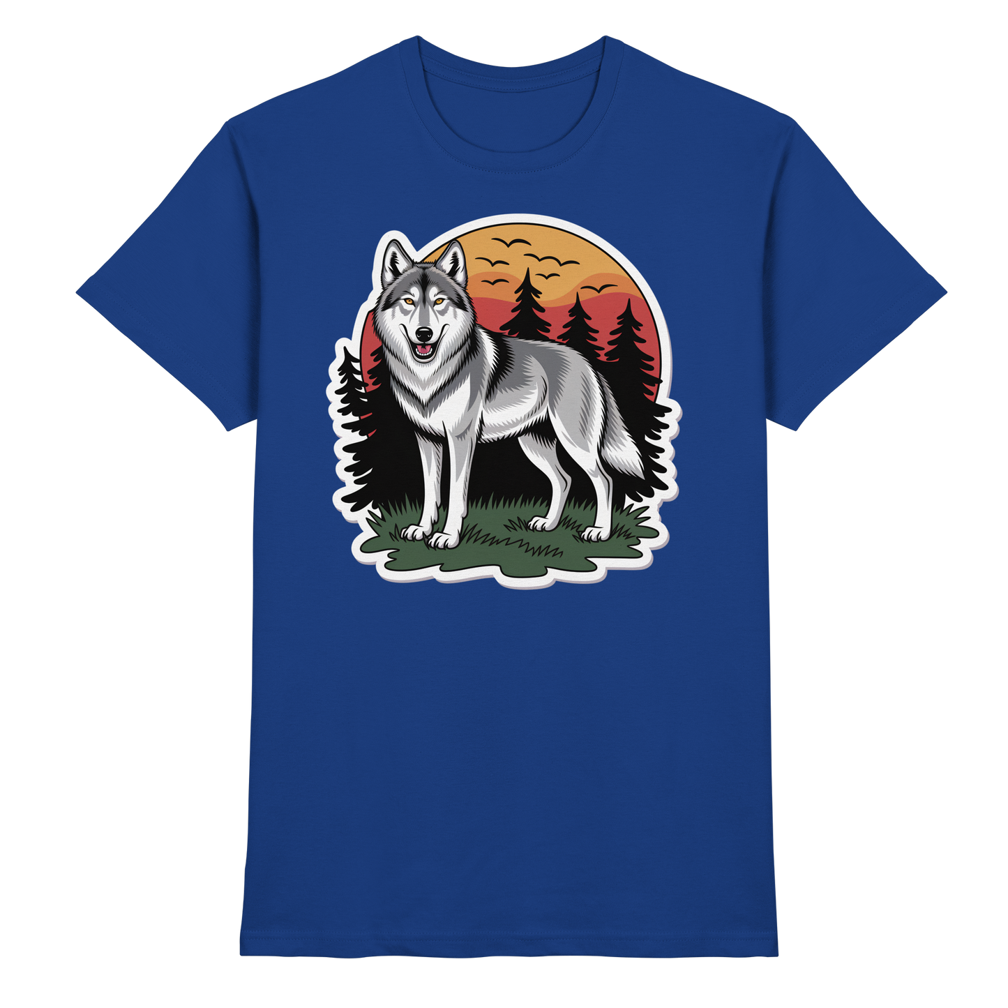 Front view of Arvenzo Lone Dusk unisex royal blue premium shirt with a classic fit and smooth fabric texture.