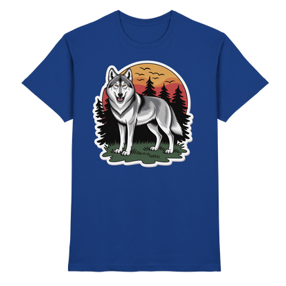 Front view of Arvenzo Lone Dusk unisex royal blue premium shirt with a classic fit and smooth fabric texture.
