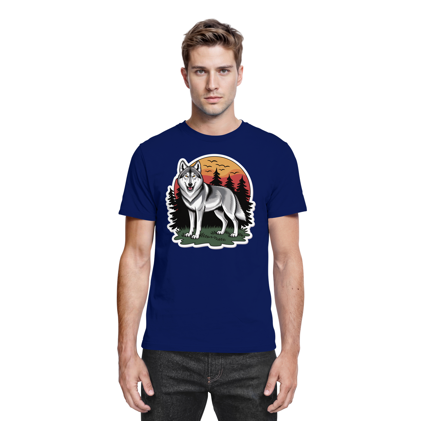 Front view of Arvenzo Lone Dusk unisex shirt in urban navy with a classic fit and smooth fabric.