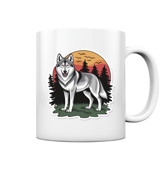 Arvenzo Lone Dusk glossy mug featuring a smooth white finish, front view with a minimalist design for Trinkgefäße collection.